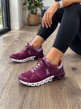 On Running Women's Maroon and Light Gray Cloudrunning Sneakers